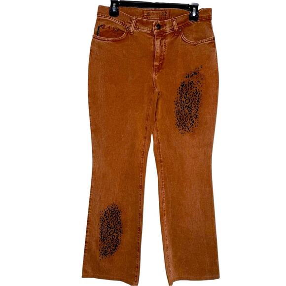Krizia Jeans Flared Brown with Leopard Print Size 28 - Picture 1 of 14